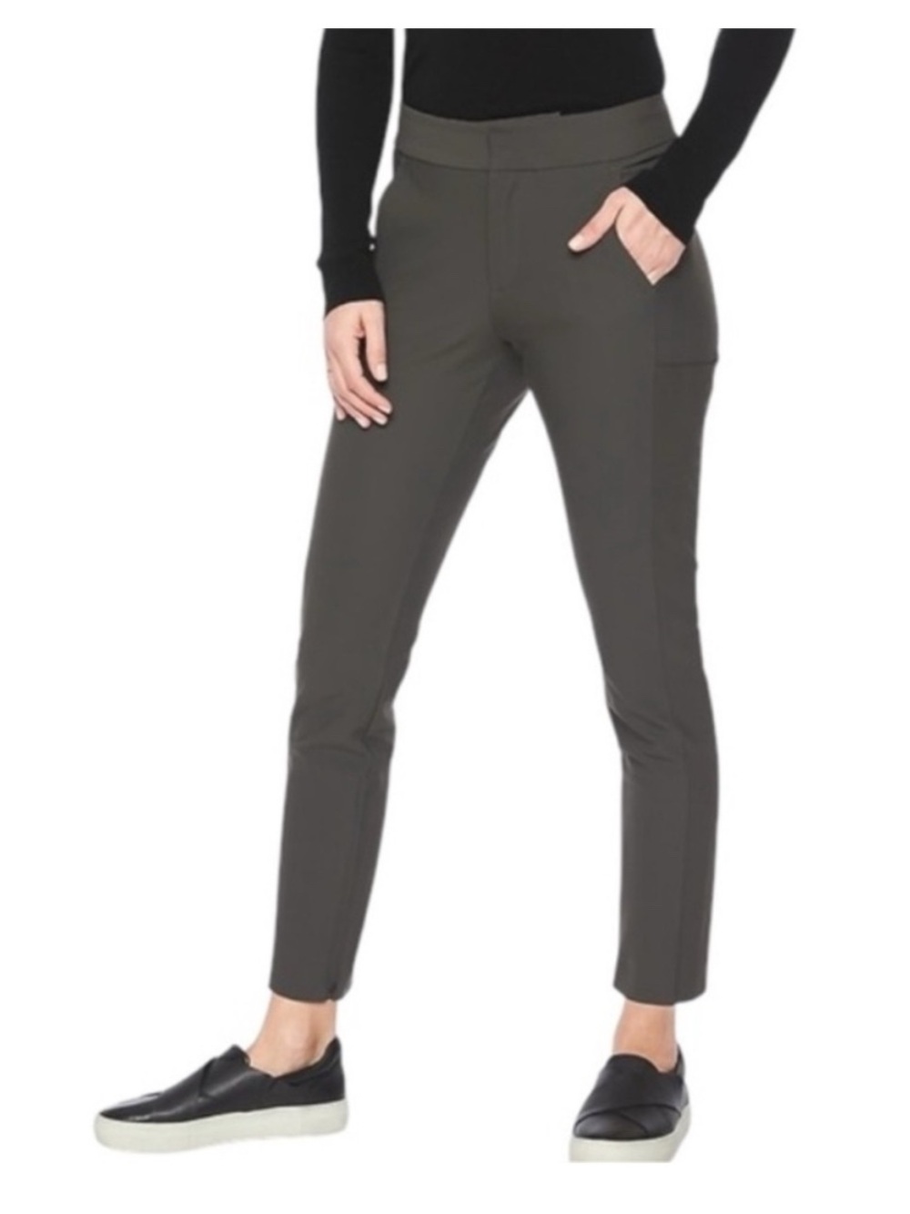 Athleta Stellar Trouser Gray Womens Size 8 Petite Travel Commuter Pant Zip Leg